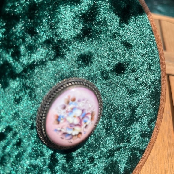 Russian Rostov Finift Filigree Silver Tone Enamel Hand Painted Flowers Brooch - Picture 3 of 12